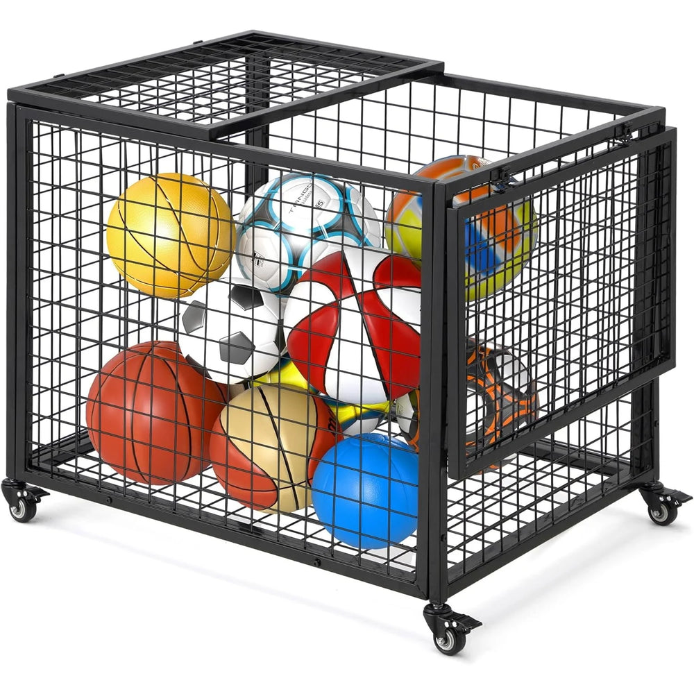 AECOJOY Ball Cart Storage, Rolling Basketball Bin with Wheels for Garage, School, Gym, Sports Equipment and Toy Organizer, Large