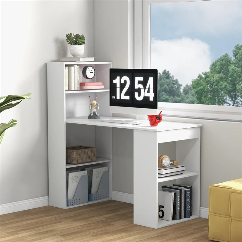 48" Computer Desk with 6-Tier Storage Shelves, 3-in-1 Reversible Writing Desk w/ Bookshelf & CPU Stand, Space-Saving Home Office Workstation