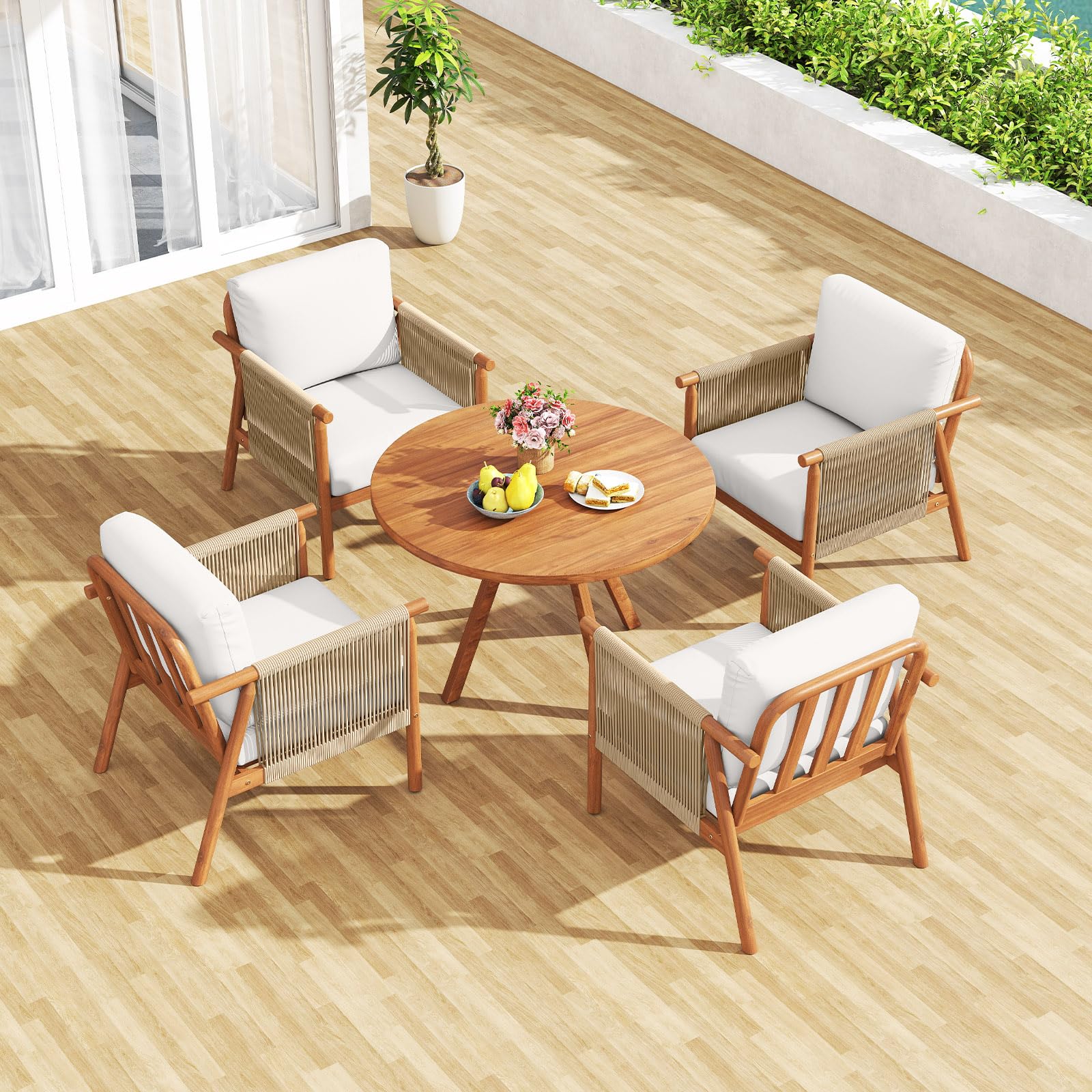 Tangkula Acacia Wood Patio Club Chair Boho Accent Chair(1/2/4)