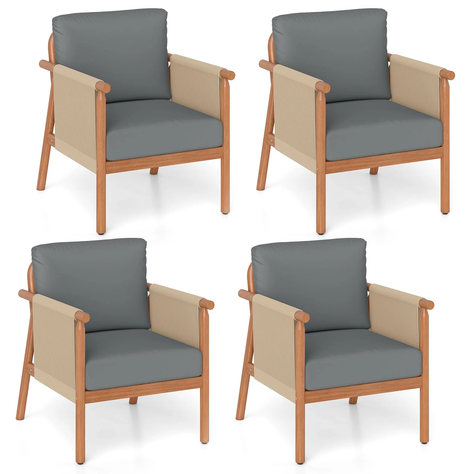 Tangkula Acacia Wood Patio Club Chair Boho Accent Chair(1/2/4)