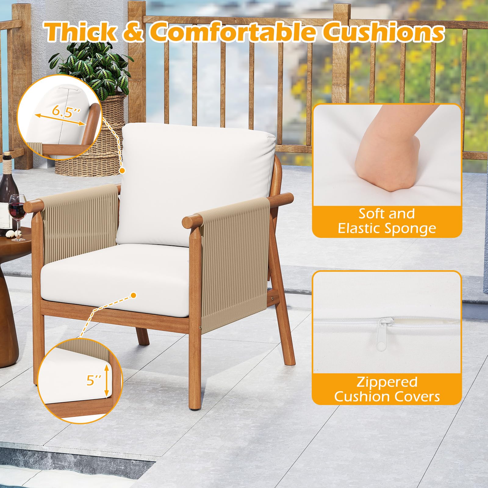 Tangkula Acacia Wood Patio Club Chair Boho Accent Chair(1/2/4)