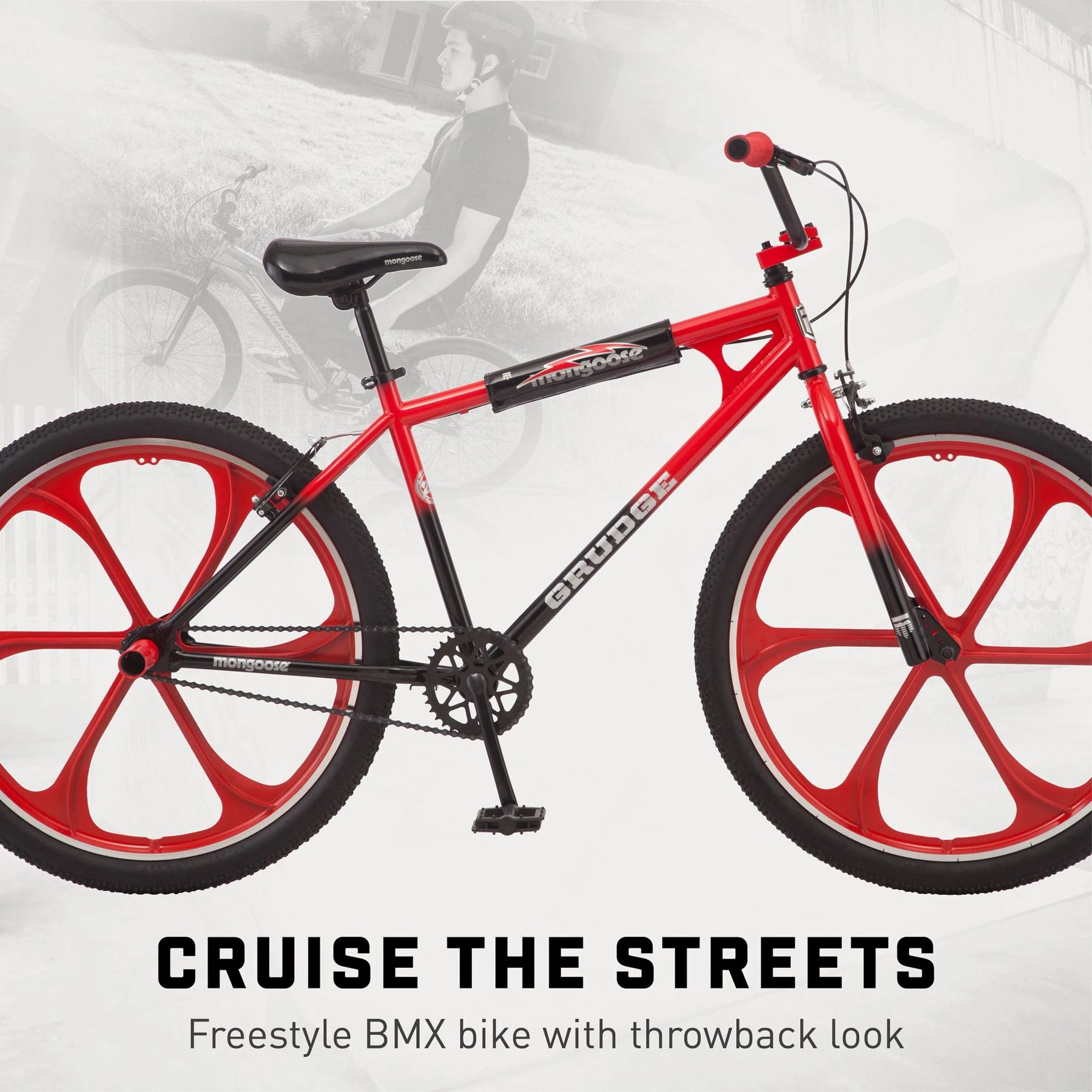 26 In. Grudge Mag BMX Freestyle Bike, Single Speed, Red / Black