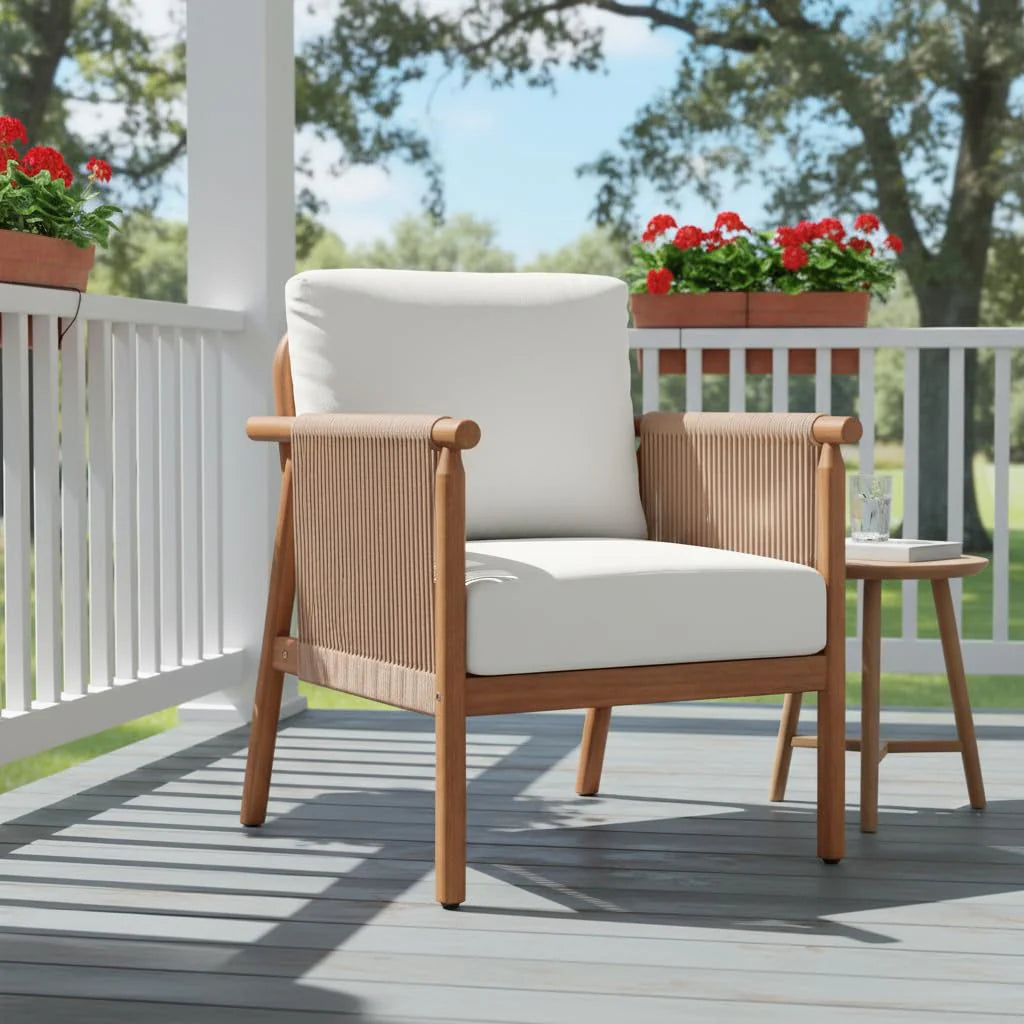 Tangkula Acacia Wood Patio Club Chair Boho Accent Chair(1/2/4)