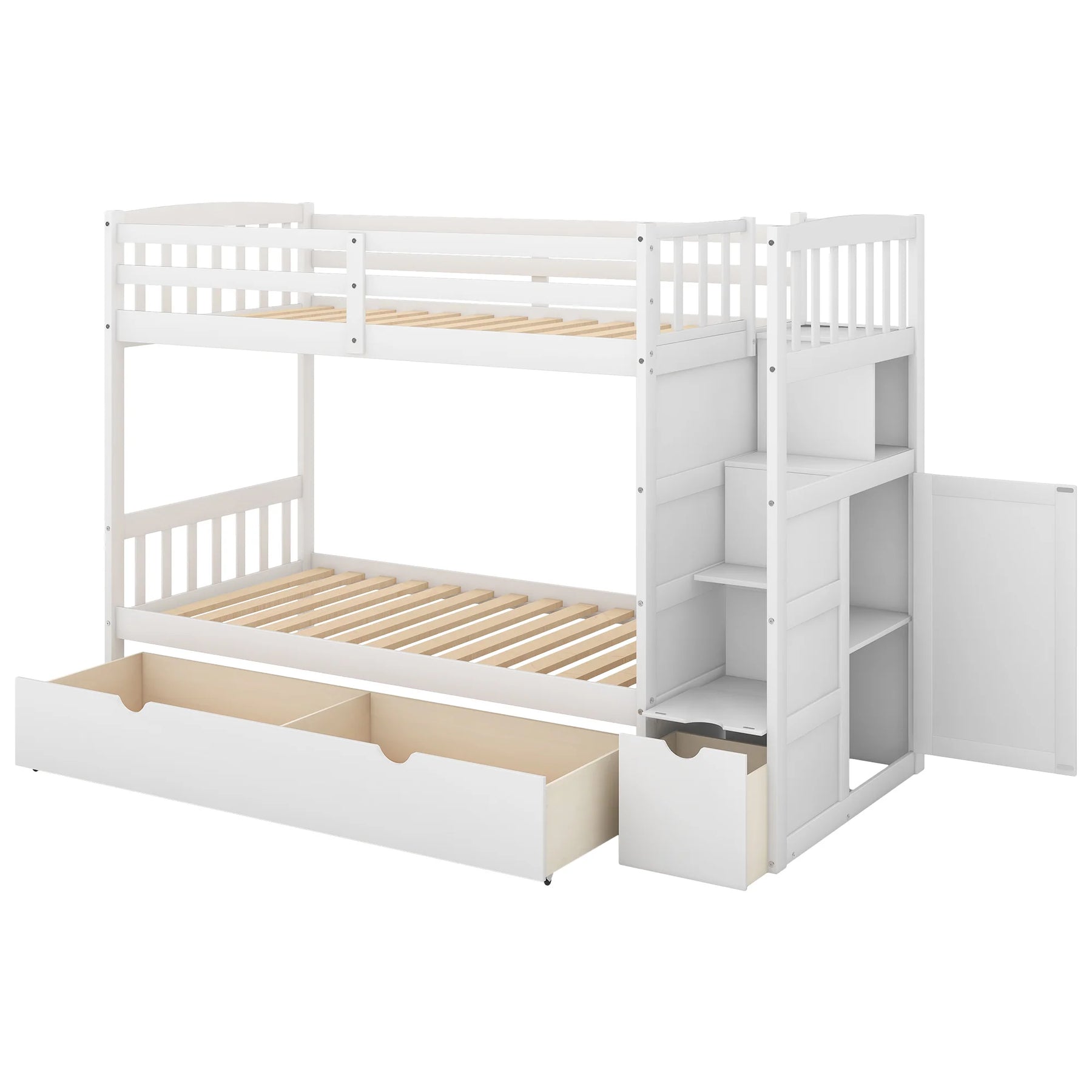 AECOJOY Twin over Full/Twin Convertible Bunk Bed with Storage Shelves and Drawers, Grey