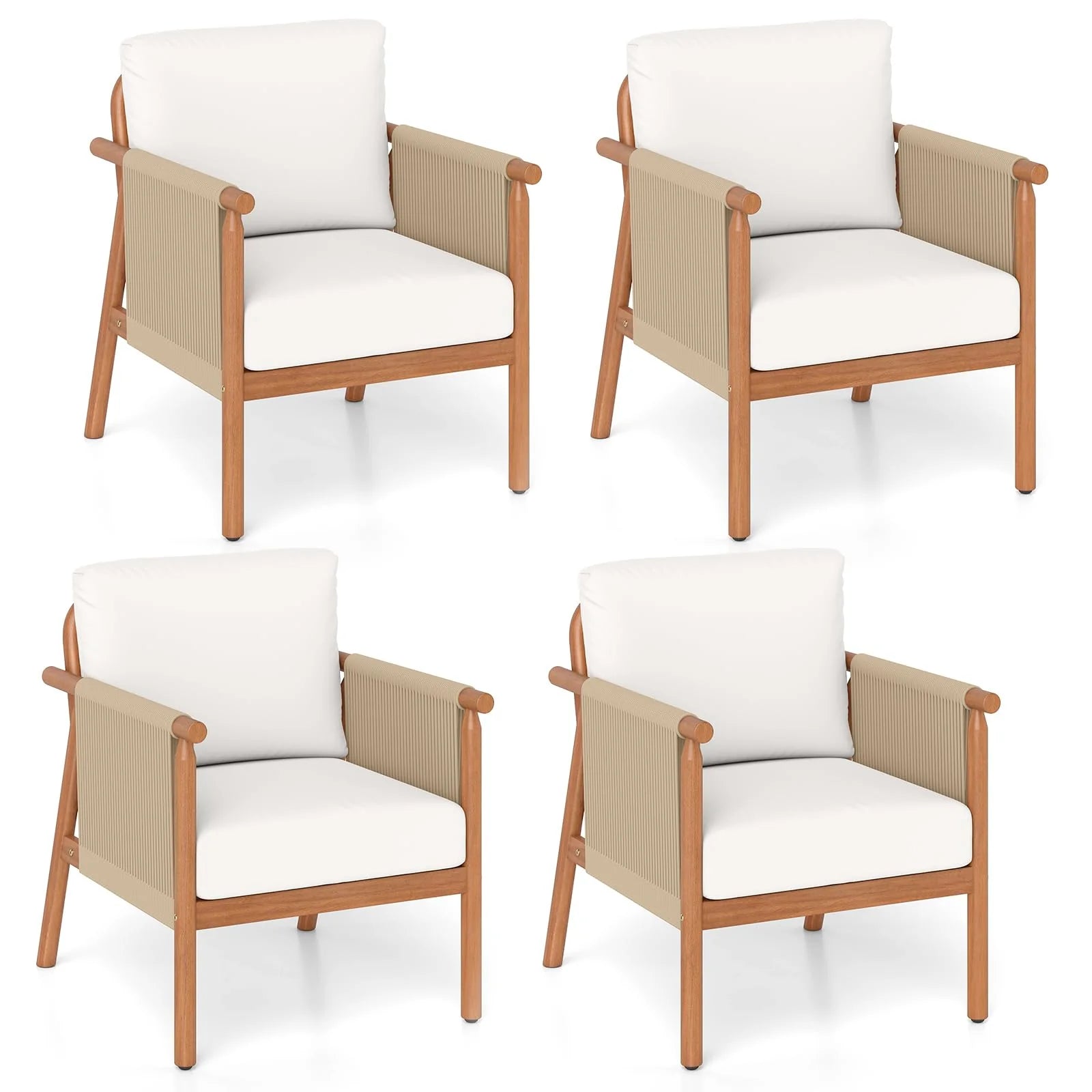 Tangkula Acacia Wood Patio Club Chair Boho Accent Chair（1/2/4）