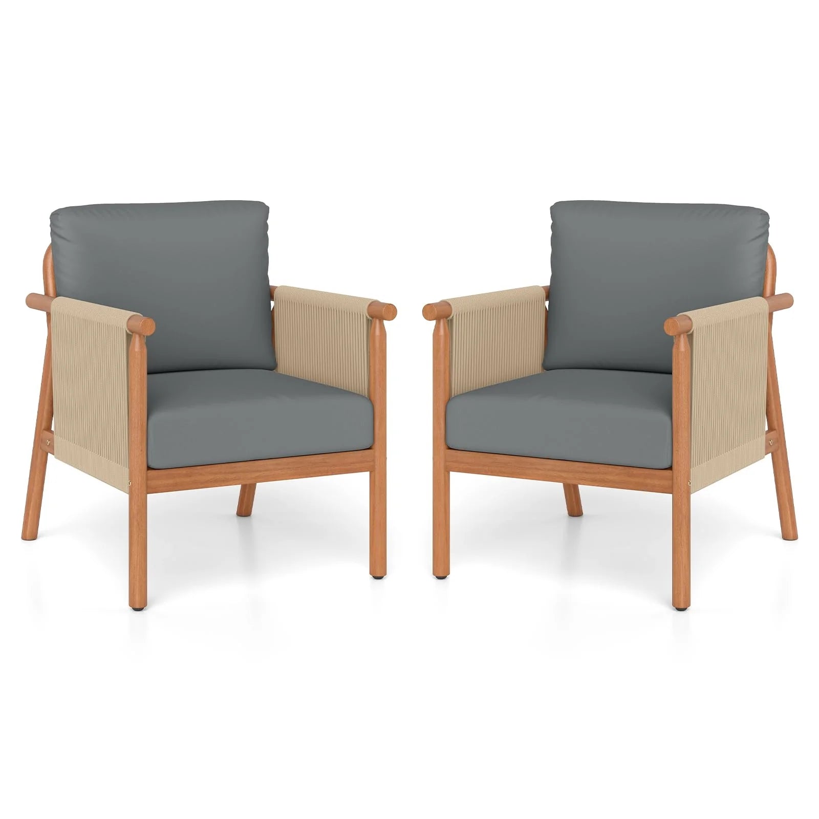Tangkula Acacia Wood Patio Club Chair Boho Accent Chair（1/2/4）