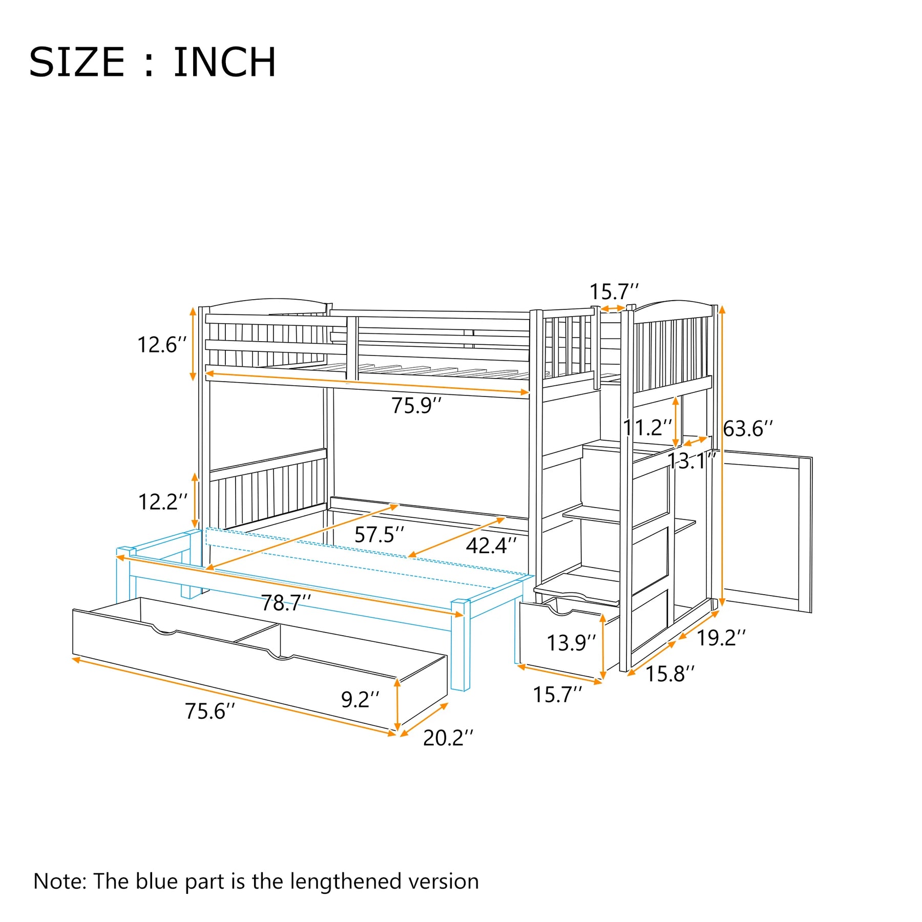 AECOJOY Twin over Full/Twin Convertible Bunk Bed with Storage Shelves and Drawers, Grey