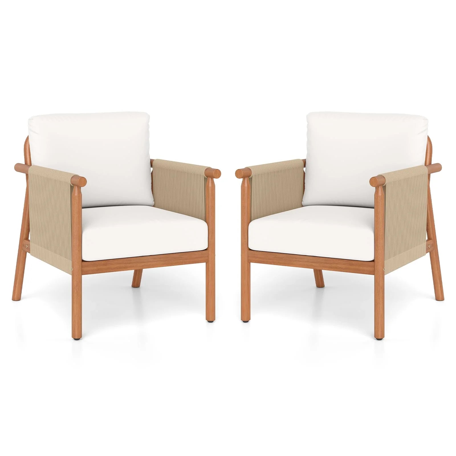 Tangkula Acacia Wood Patio Club Chair Boho Accent Chair（1/2/4）