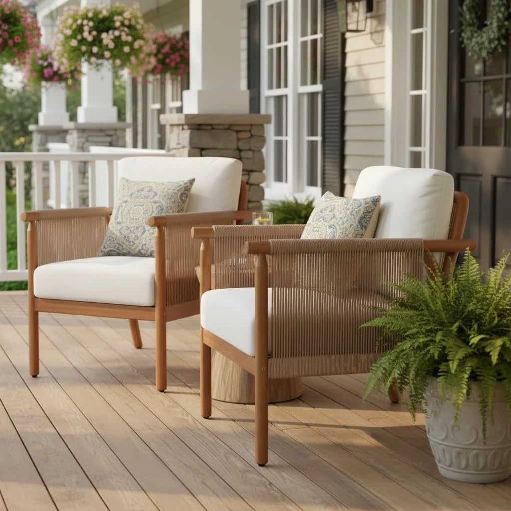 Tangkula Acacia Wood Patio Club Chair Boho Accent Chair（1/2/4）
