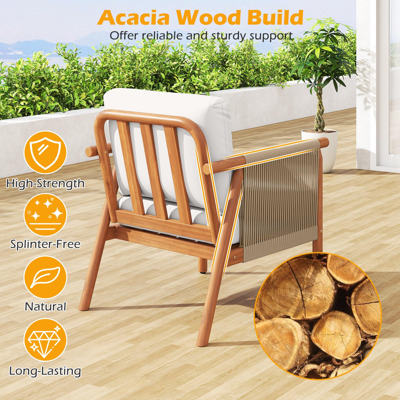 Tangkula Acacia Wood Patio Club Chair Boho Accent Chair（1/2/4）