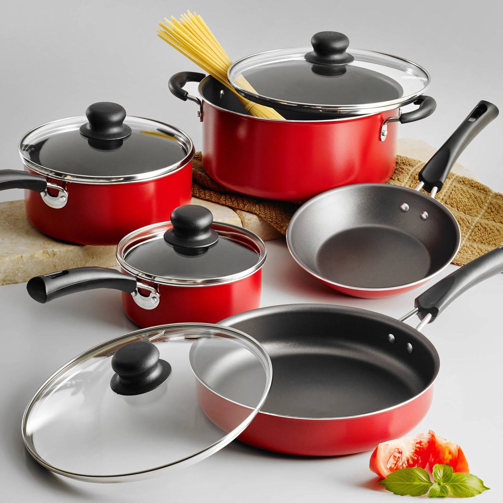 Tramontina 9-Piece Simple Cooking Nonstick Cookware Set, Black/Red