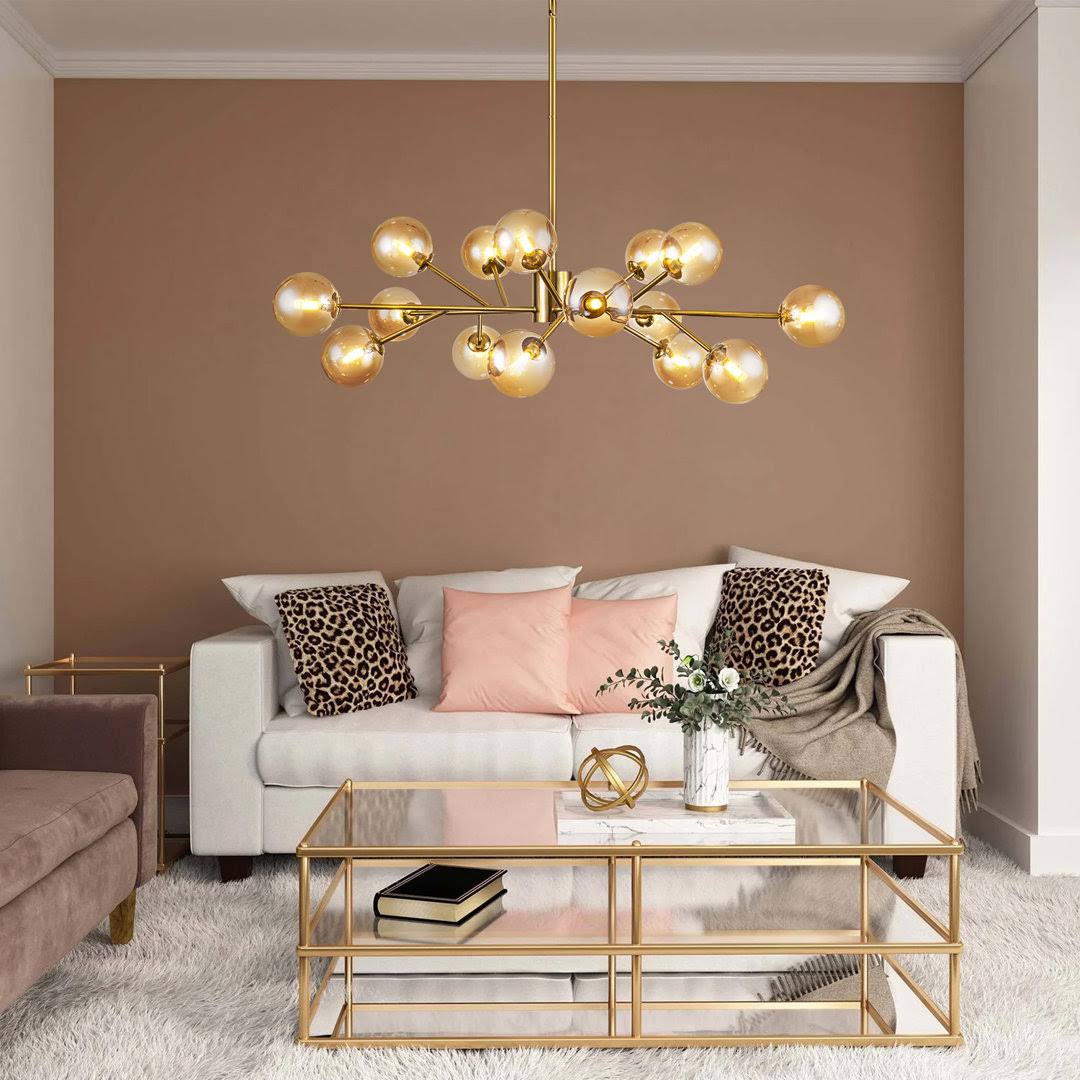 Burness 15 - Light Sputnik Modern Linear Chandelier Wade Logan Finish: Amber, Shade Color: Smoke