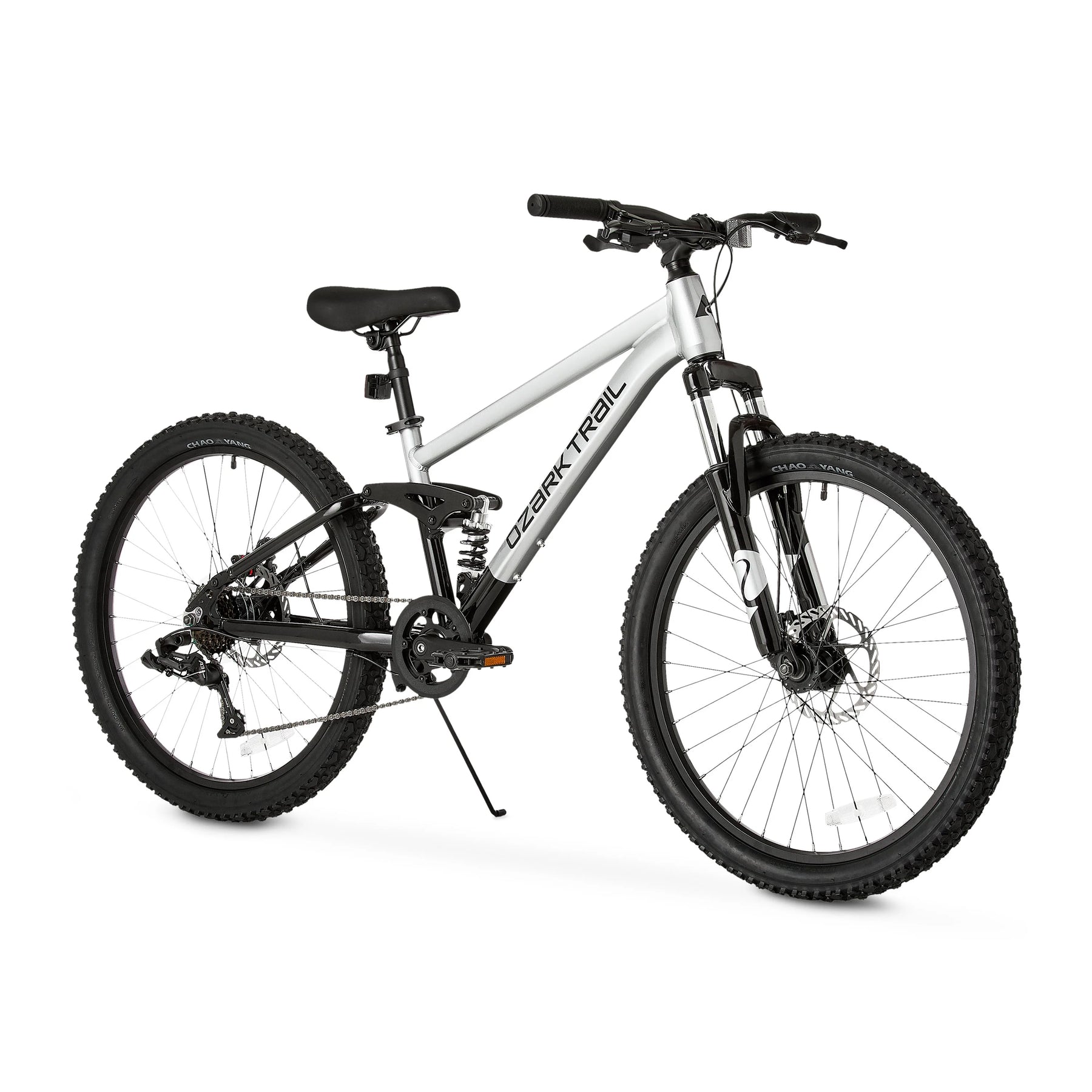 24" Ozark Trail FS.1 Epictrail Full Suspension Mountain Bike, for Teens and Adults, Heights Between 4'6" - 5'6", Silver