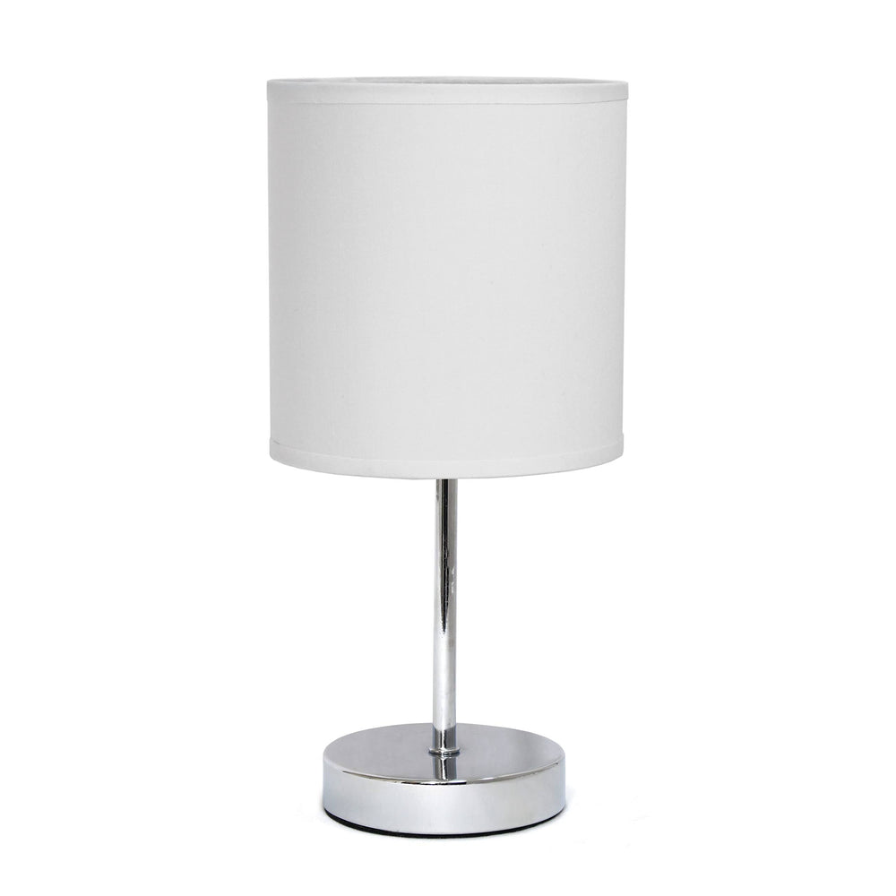 Simple Designs Chrome Mini Basic Table Lamp with Fabric Shade 2 Pack Set - White