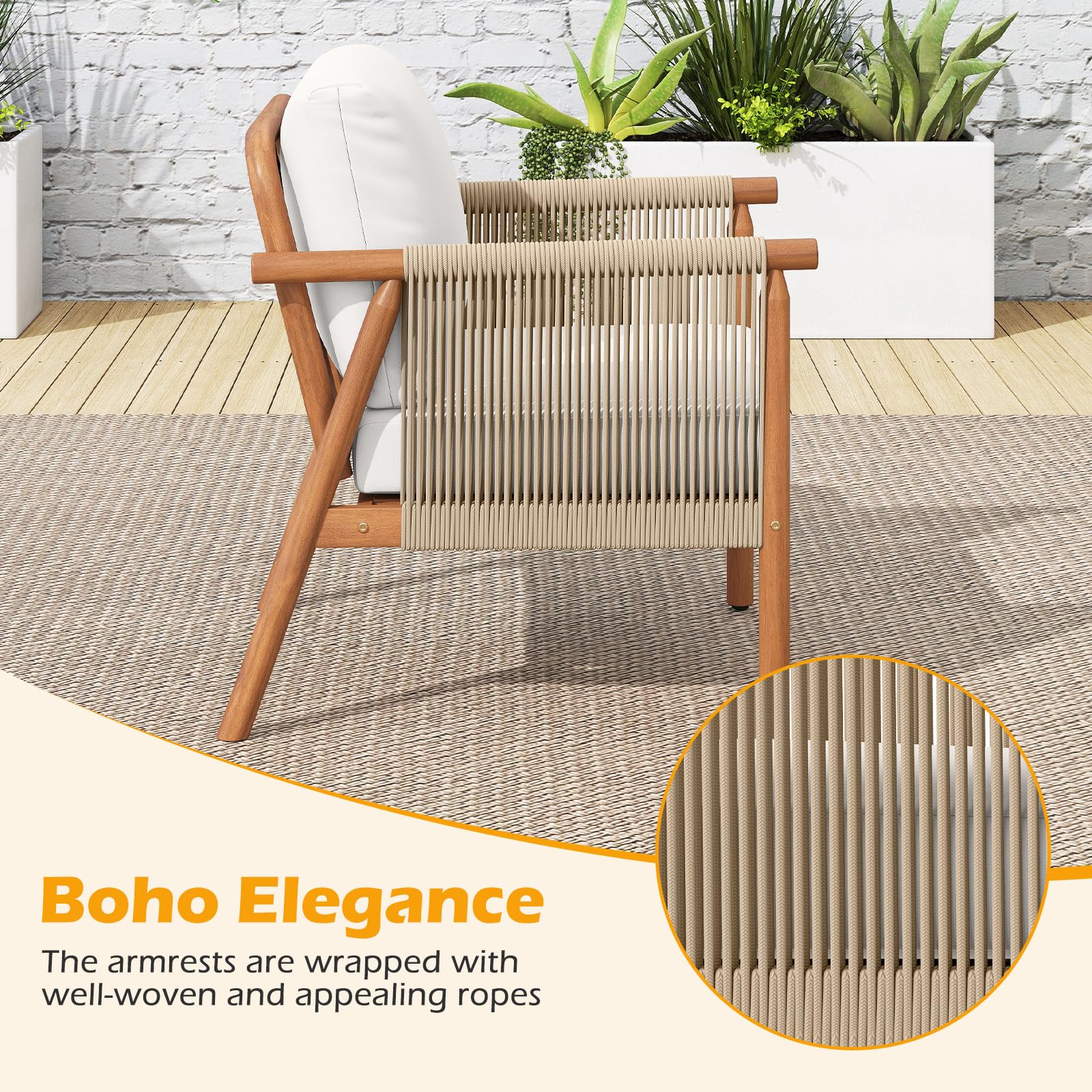 Tangkula Acacia Wood Patio Club Chair Boho Accent Chair（1/2/4）